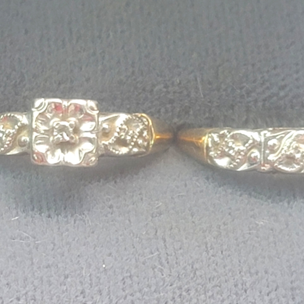 Vintage 14K Gold diamond wedding bridal ring set